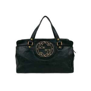 GUCCI Interlocking G Stud Leather Handbag Mini Tote Bag Black 33940